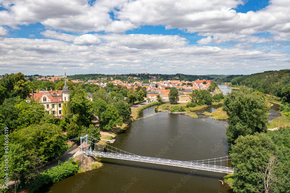 Aussicht auf Hängebrücke und die Altstadt von Grimma