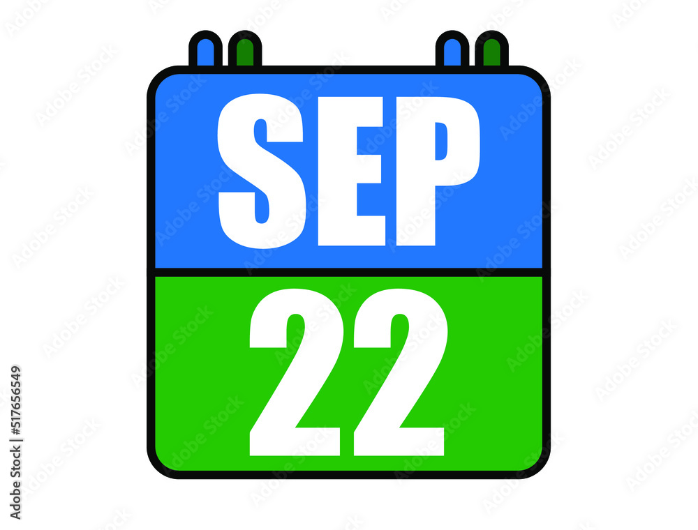 22 September calendar. Blue and green calendar page for September days. Vector isolated on white background.