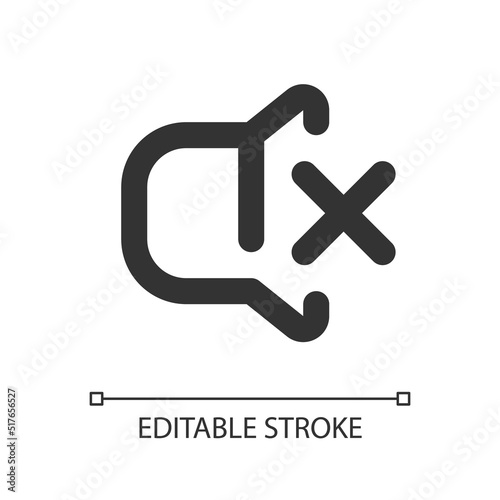 Turn off sound pixel perfect linear ui icon. Silent mode. Mute ringer. Alert option. GUI, UX design. Outline isolated user interface element for app and web. Editable stroke. Arial font used