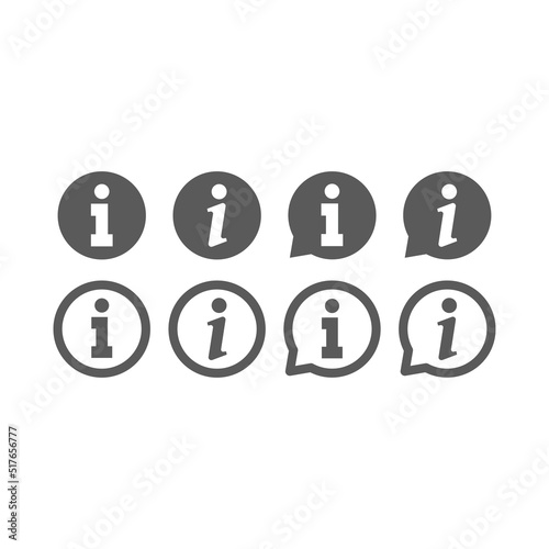 Info vector icon set. Information or help button in bubble, filled and outlined icons.