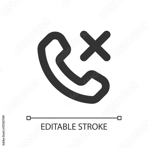 Decline phone call pixel perfect linear ui icon. Reject feature. Ending conversation option. GUI, UX design. Outline isolated user interface element for app and web. Editable stroke. Arial font used