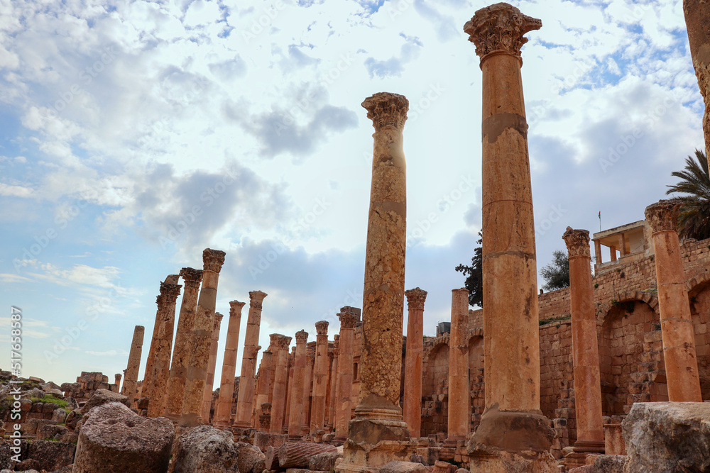 Jerash, Jordan : The columns of the ancient city of Jerash (Roman and Greek city)