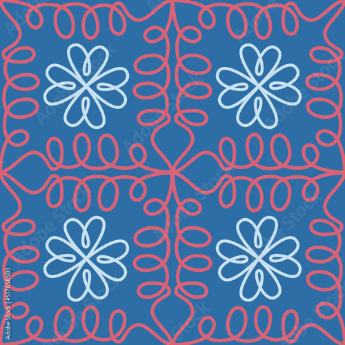 Floral seamless pattern blue red swirl contrast color abstract background