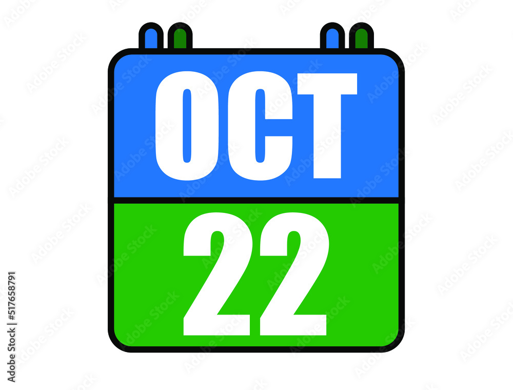 22 October calendar. Blue and green calendar page for October days. Vector isolated on white background. 22 October calendar. Blue and green calendar page for October days. Vector isolated on white background.