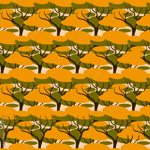 Yellow green khaki color tree seamless pattern cartoon forest scrapbook design