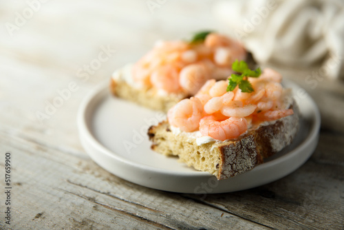 Homemade shrimp toast with cream cheese