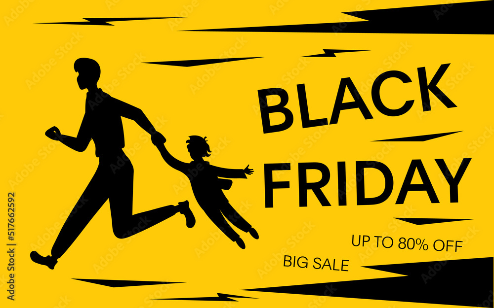 Black friday sale banner with shopper silhouette design