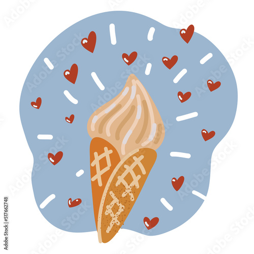 Vector illustration of Delicious fresh strawberries and waffle with vanilla icecream