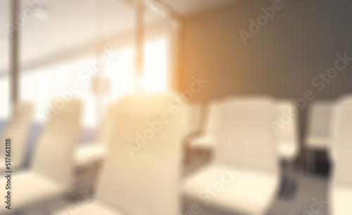 Modern meeting room. 3D rendering.. Sunset.. Abstract blur phototography.