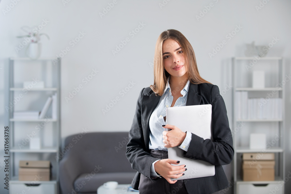 Portrait of young businesswoman accountant in formal wear at office work place. Successful female manager, beautiful secretary girl. Portrait of young businesswoman accountant in formal wear at office work place. Successful female manager, beautiful secretary girl.