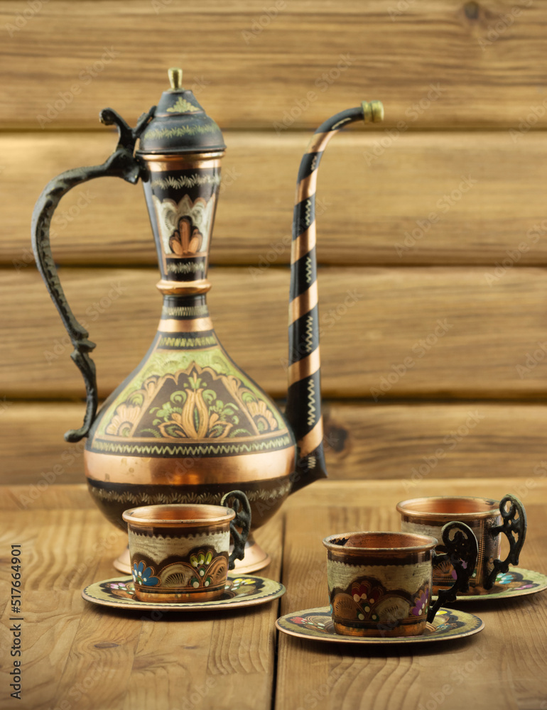 Turkish colorful copper teapot and cups tea set Turkish colorful copper teapot and cups tea set