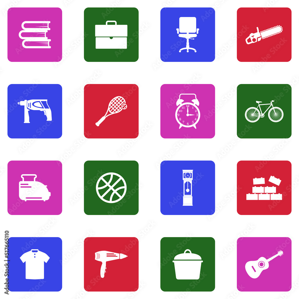 Garage Sale Icons. White Flat Design In Square. Vector Illustration. Garage Sale Icons. White Flat Design In Square. Vector Illustration.