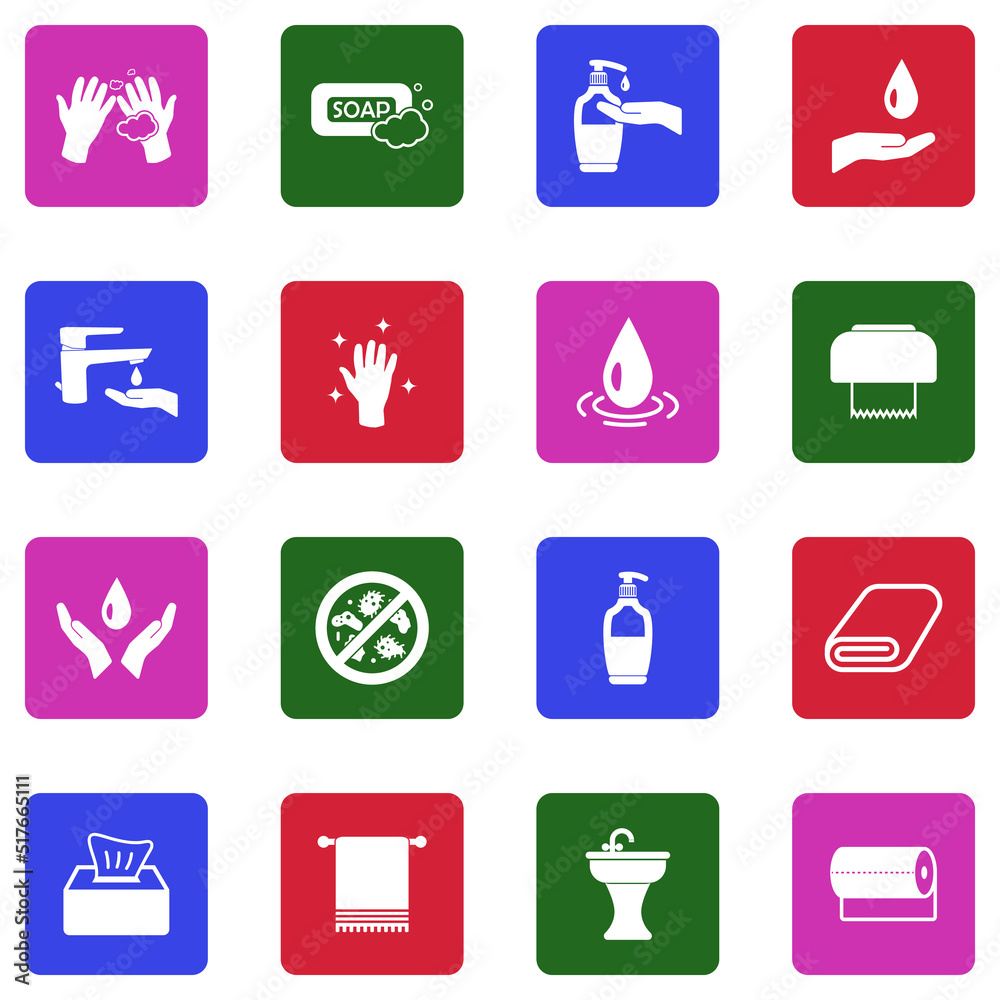 Hand Washing Icons. White Flat Design In Square. Vector Illustration. Hand Washing Icons. White Flat Design In Square. Vector Illustration.