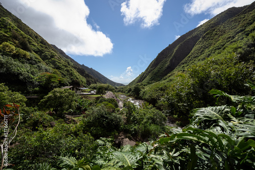 Iao Valley State Monument Maui Hawaii. Site of the battle of Kepaniwai where the forces of Kamehameha I conquered the Maui army in 1790 photo