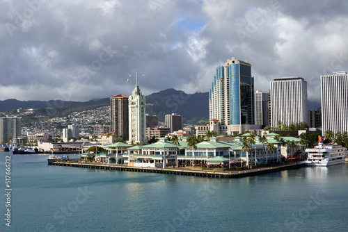 Honolulu Harbor Marina and cruise port. Aloha tower at Pier 9 © kpeggphoto