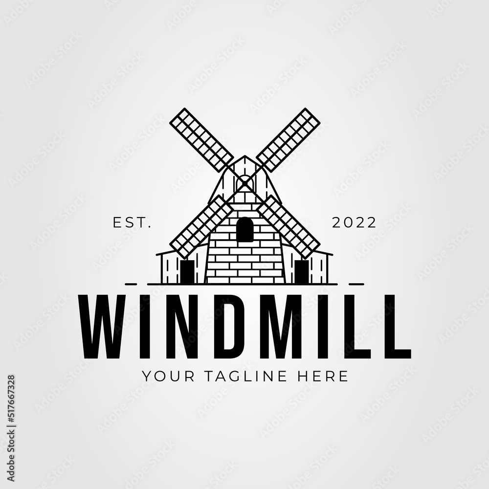 windmill with propeller or wind miller logo vector illustration design - obrazy, fototapety, plakaty 