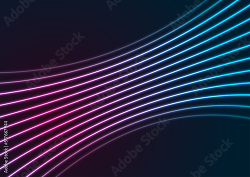 Fototapeta Naklejka Na Ścianę i Meble -  Blue and ultraviolet neon laser glowing curved wavy lines abstract background. Vector design