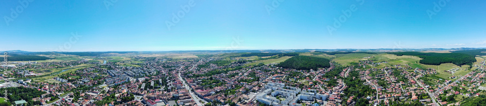 panorama aerial view of Reghin city - Romania