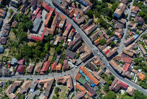 an aerial view of some streets and houses in a rural locality