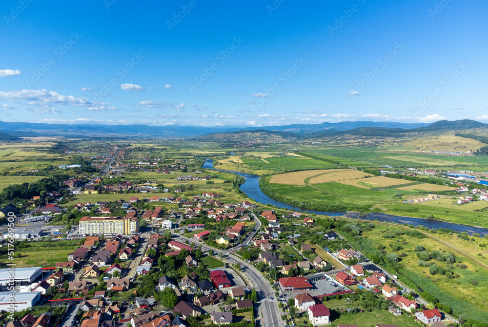landscape of Reghin city - Romania seen from above