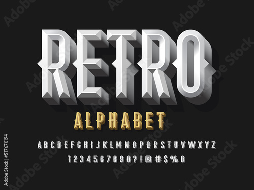 Chisel style alphabet design with uppercase, number and symbols