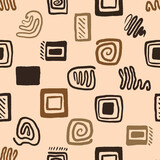 Seamless  vector beige pattern with abstract elements