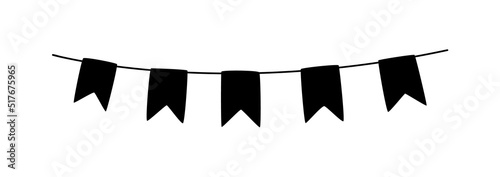 Doodle garland with black flags. DIY garland for the holiday. Home party decoration. Vector hand drawn illustration isolated.