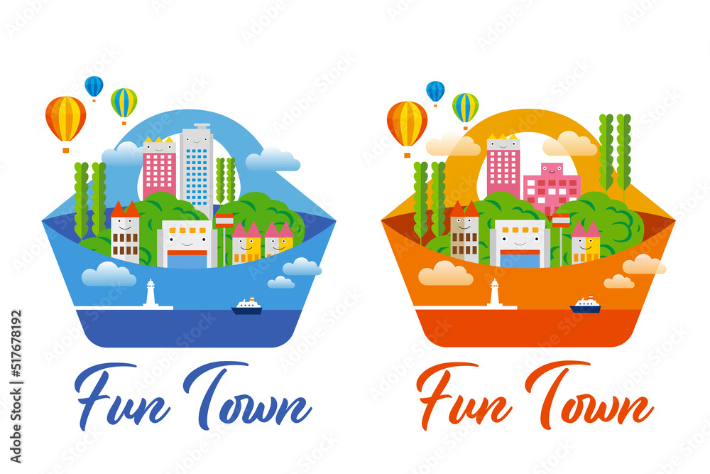 Obraz premium 楽しい街並みと暮らしの風景。人々が明るく暮らせる建物と街づくり。夢のある愉しい街。