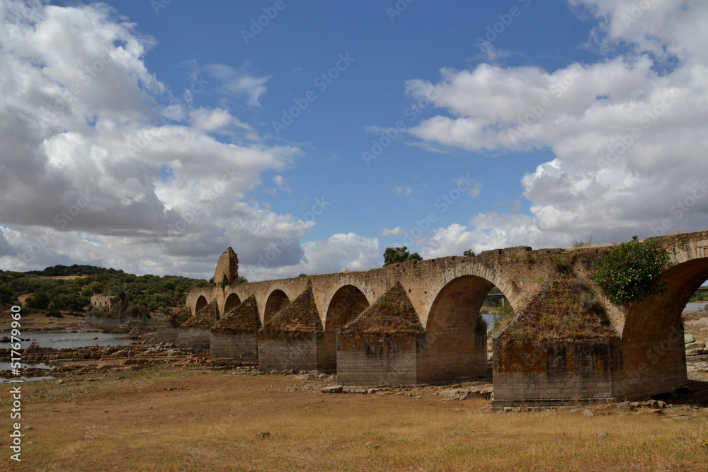 Ruins of the historic stone bridge of Puente Ajuda