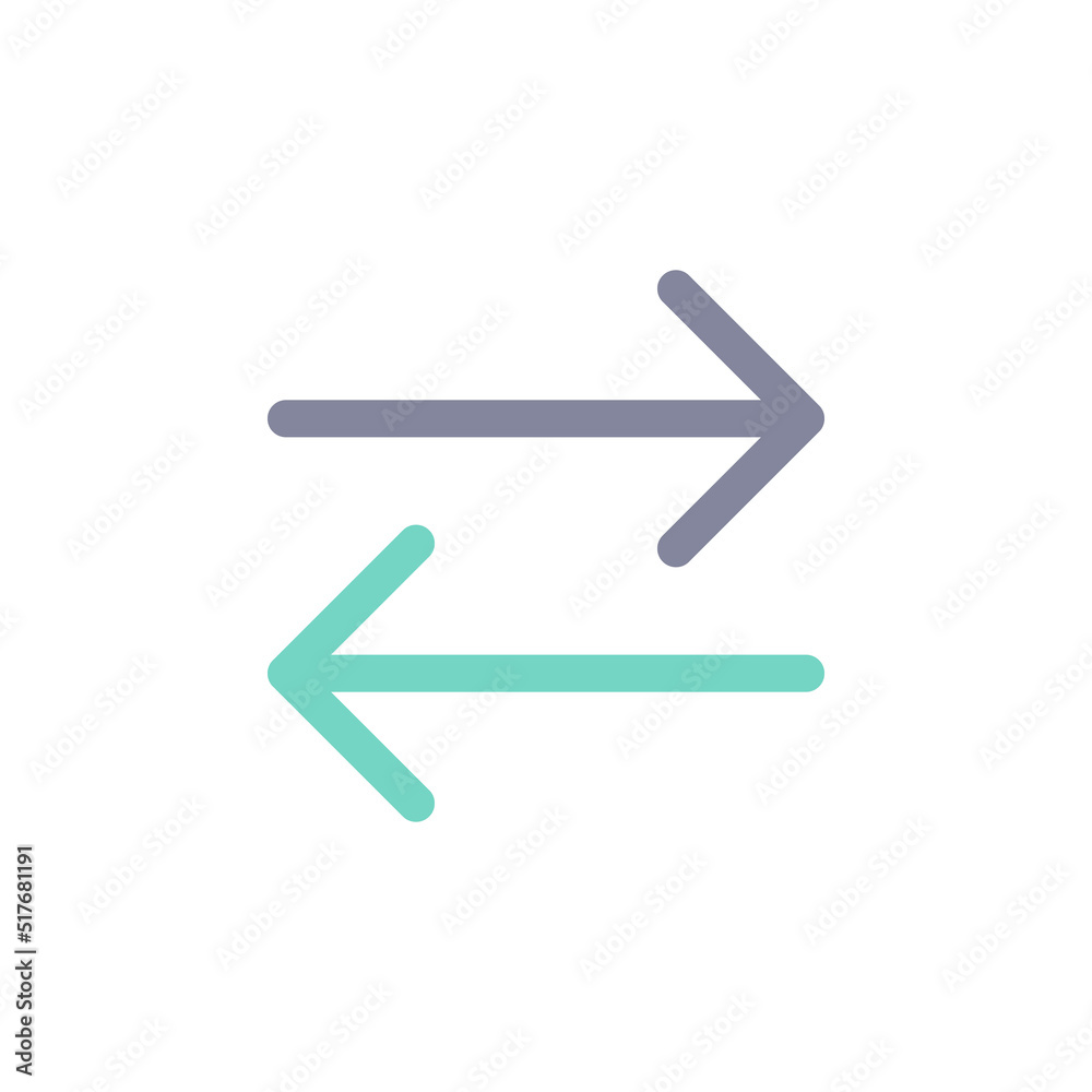Two arrows flat color ui icon. Transaction symbol. Exchange and communication. Left and right arrows. Simple filled element for mobile app. Colorful solid pictogram. Vector isolated RGB illustration Two arrows flat color ui icon. Transaction symbol. Exchange and communication. Left and right arrows. Simple filled element for mobile app. Colorful solid pictogram. Vector isolated RGB illustration