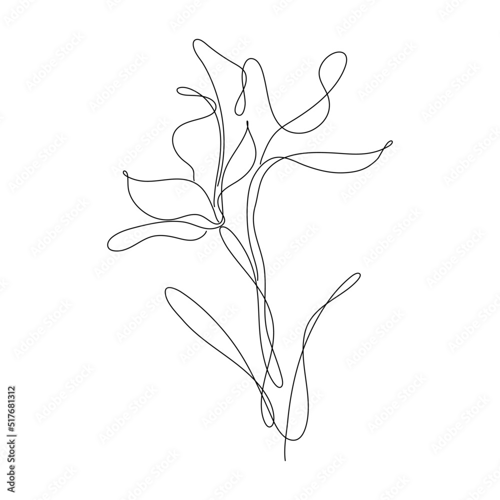 Obraz premium Abstract Flower Lily one line art drawing singulart aesthetic minimalist vector Isolated white background, Perfect for print, wall decor, phone case, shirt, sticker, pillow, acrylic, border, wallpaper