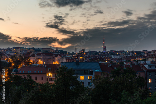 Photography sunset over the Vrsovice district of Prague