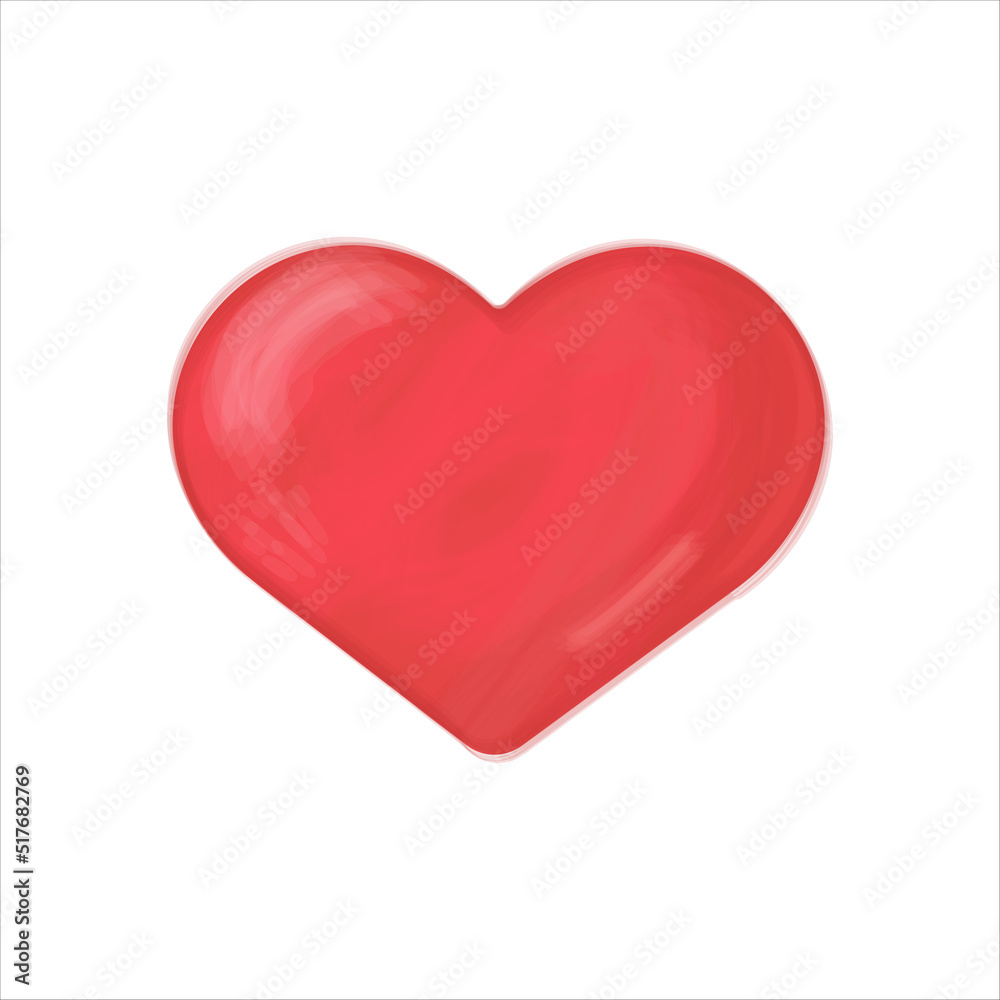 Red watercolor heart isolated on white background