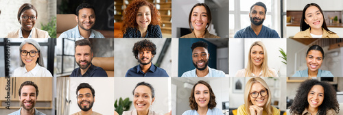Collage banner with photos of confident business people smart casual wear, a lot of ambitious diverse office employees isolated on white.