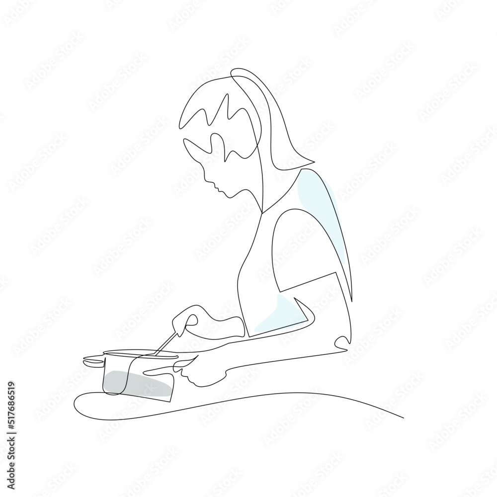 Vector illustration of woman cooking food drawn in line art style Vector illustration of woman cooking food drawn in line art style