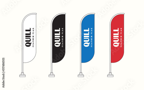 Set of Blank Quill Promo Flags, Isolated Vector Template. Mockup Collection, Feather Promotional Bow Flags for Events. Editable EPS