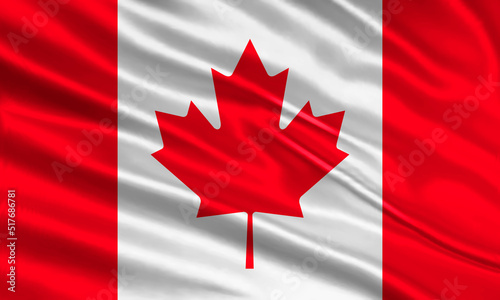 Canada flag design. Waving Canadian flag made of satin or silk fabric. Vector Illustration.