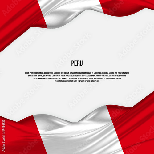 Peru flag design. Waving Peru flag made of satin or silk fabric. Vector Illustration.