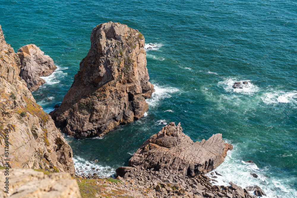 Atlantic ocean view with cliff. View of Atlantic Coast at Portugal, Cabo da Roca. Summer day