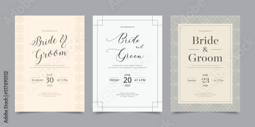 Wedding Invitation Card Template Vector Background, Collection of Pattern and Frame, Luxury Golden Invitation Layout Design
