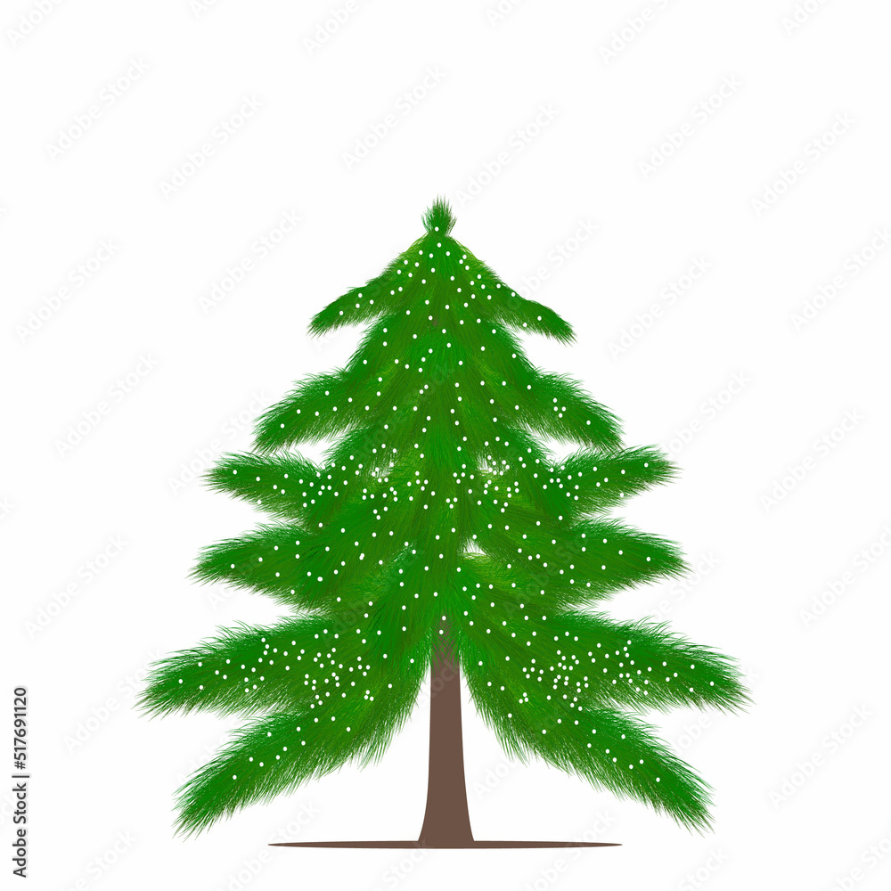 Fototapeta premium Christmas tree strewn with snowflakes isolated on white background.