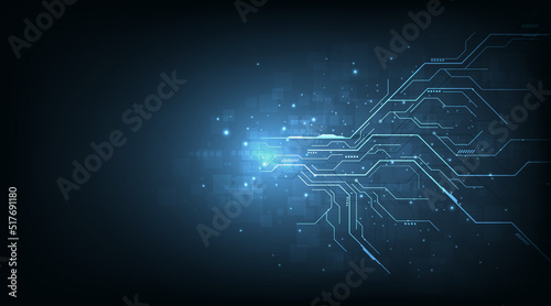 Concept of Circuit board electronic design on dark blue color background.High tech circuit board connection system concept.Vector illustration. photo