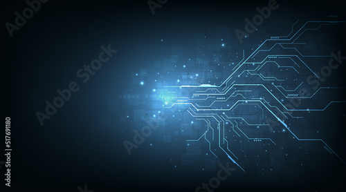Concept of Circuit board electronic design on dark blue color background.High tech circuit board connection system concept.Vector illustration.