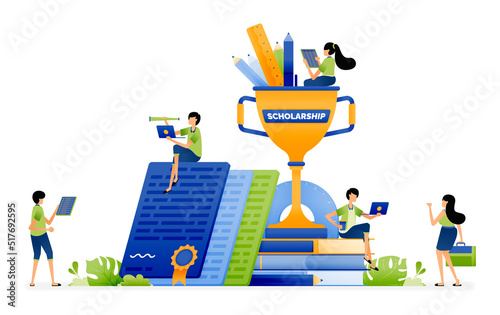 Design of Trophies and certificates as proof of achievement and effort to get educational scholarships. Illustration for landing pages websites posters banners mobile apps web social media ads etc
