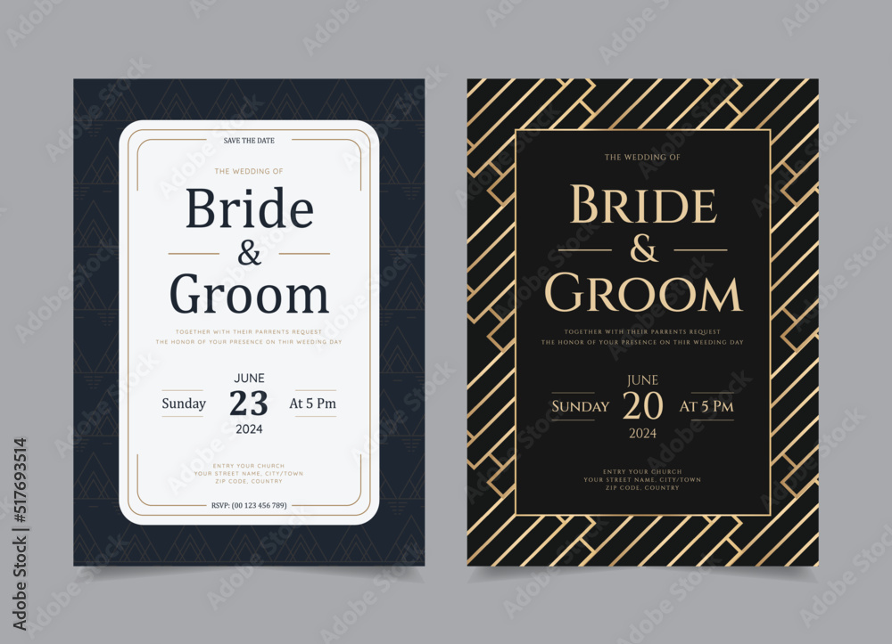Wedding Invitation Card Template Vector Background, Collection of Pattern and Frame, Luxury Golden Invitation Layout Design