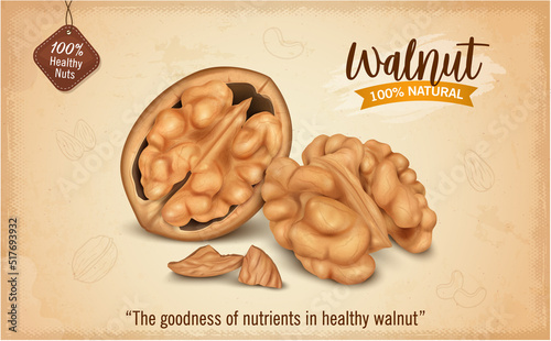 Half Broken walnut with walnut kernel and shell pieces