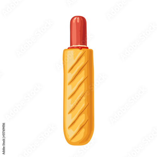 French hotdog with ketchup. Vector flat illustration isolated