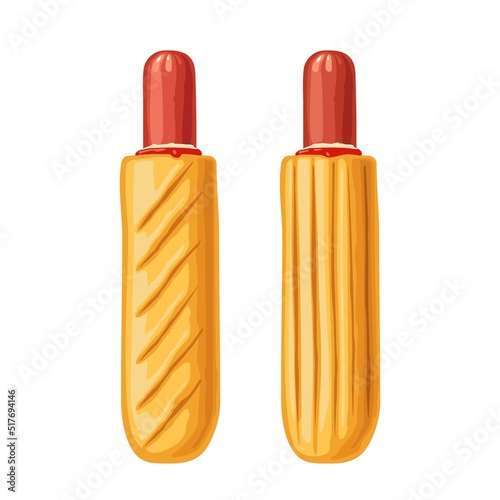 French hotdog with ketchup. Vector flat illustration isolated