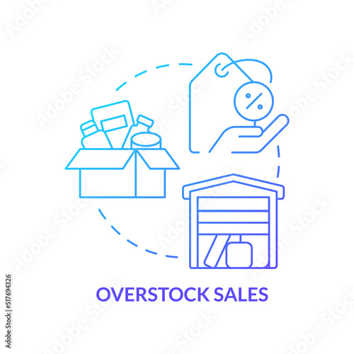 Overstock sales blue gradient concept icon. Move inventory for low price. Sell more goods. Discounts type abstract idea thin line illustration. Isolated outline drawing. Myriad Pro-Bold font used