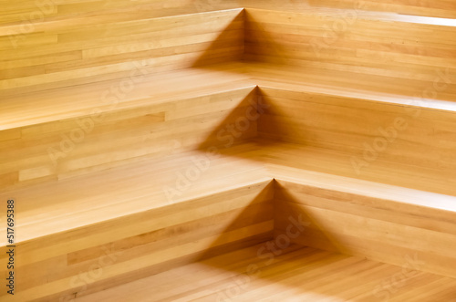 Corner millwork of rasing levels. Wooden stage decoration